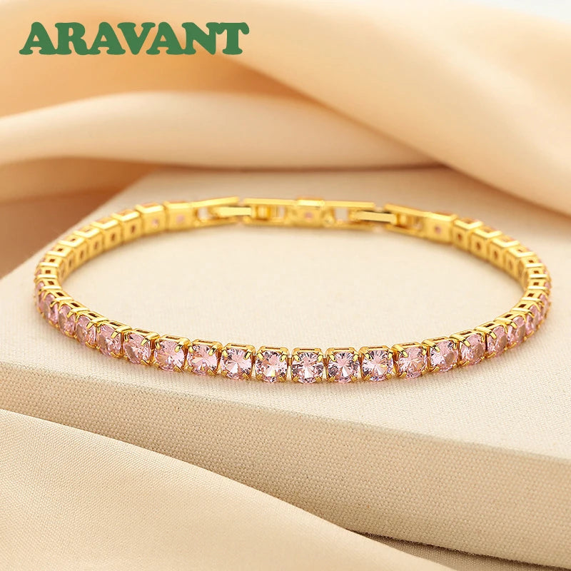 Pulsera de Plata 925 con Circonita Rosa de 4 mm