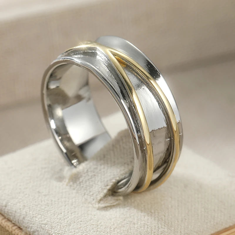 Anillo Minimalista Bicolor Plata y Dorado para Mujer y Hombre