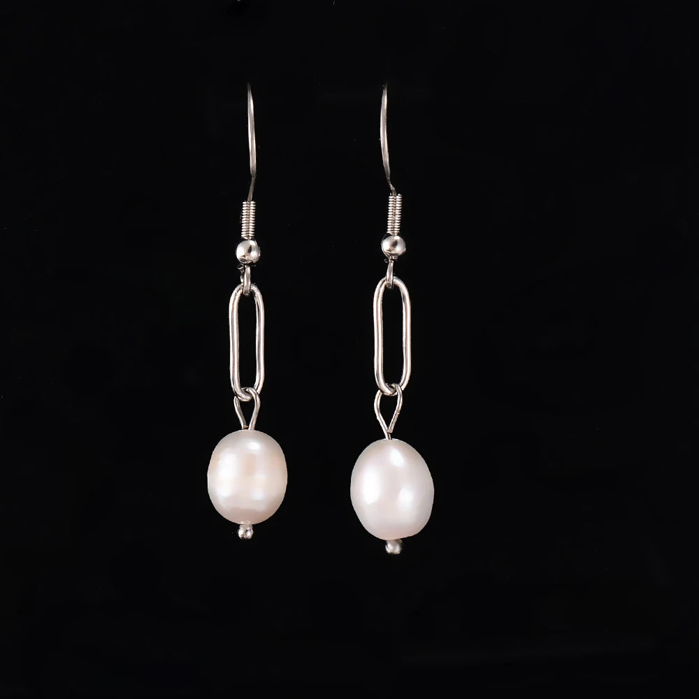 Pendientes de Acero con Perla Natural Irregular