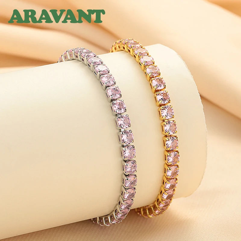 Pulsera de Plata 925 con Circonita Rosa de 4 mm