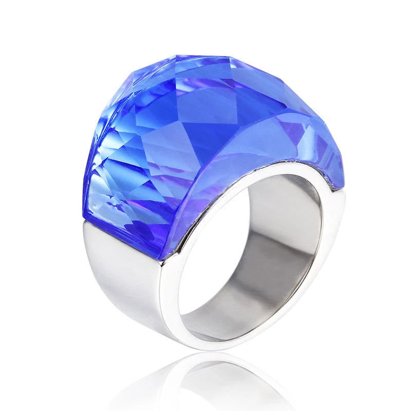 Anillo de Acero con Gran Cristal Rosa