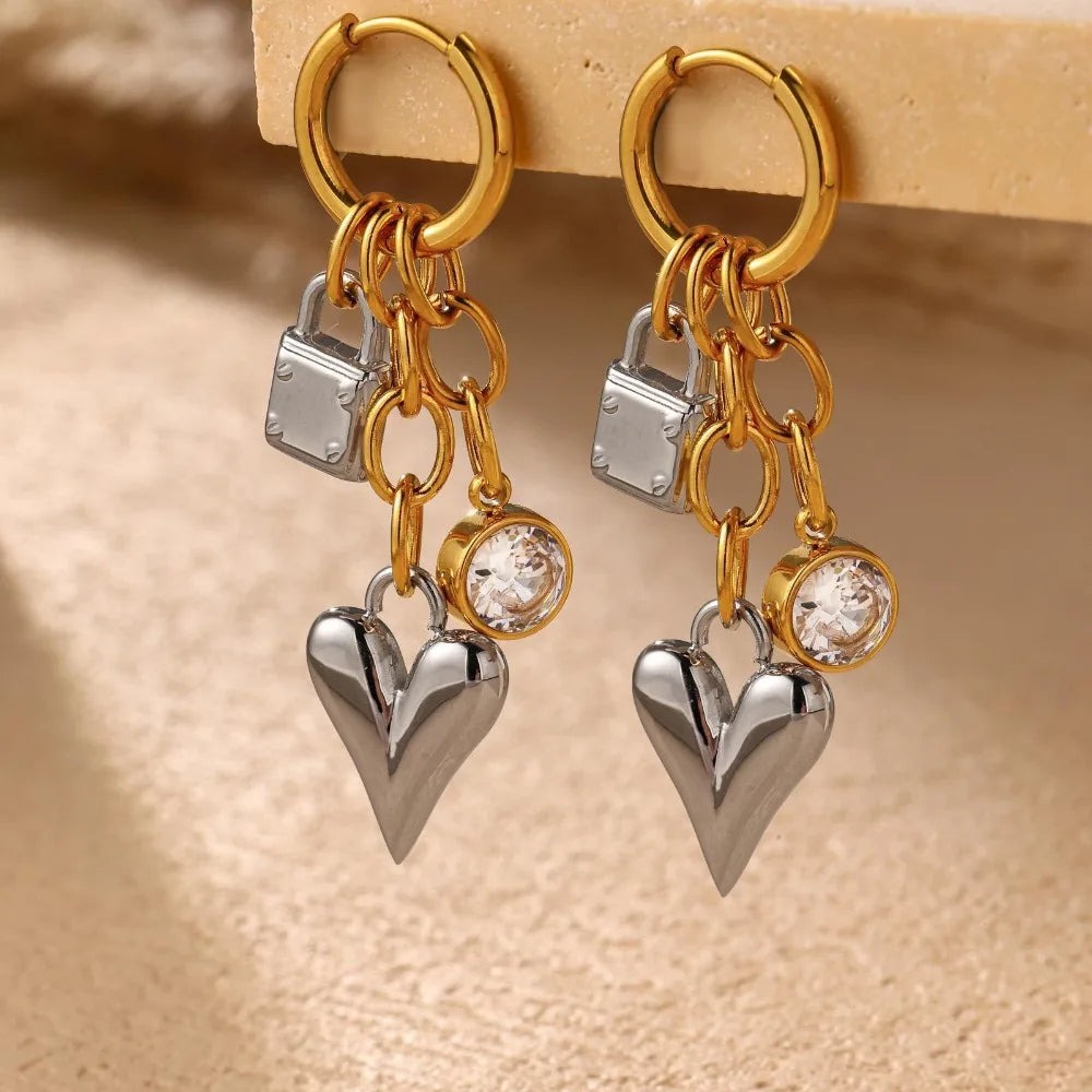 Aretes Colgantes Minimalistas con Candado del Amor en Acero Inoxidable
