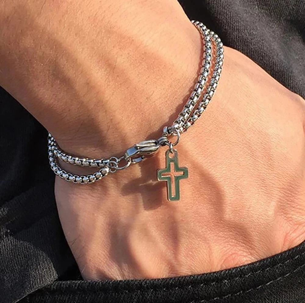 Pulsera Doble de Acero con Diseño Cruzado