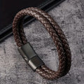 Pulsera de Cuero Trenzado y Acero