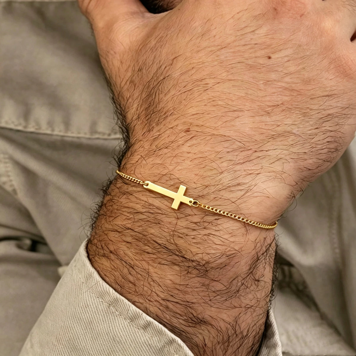 Pulsera Cristiana de Acero con Cruz