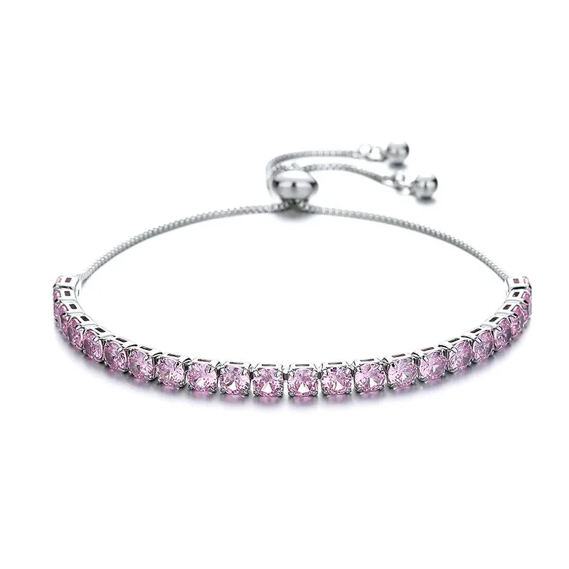 Pulsera Ajustable de Plata 925 con Circón Rosa