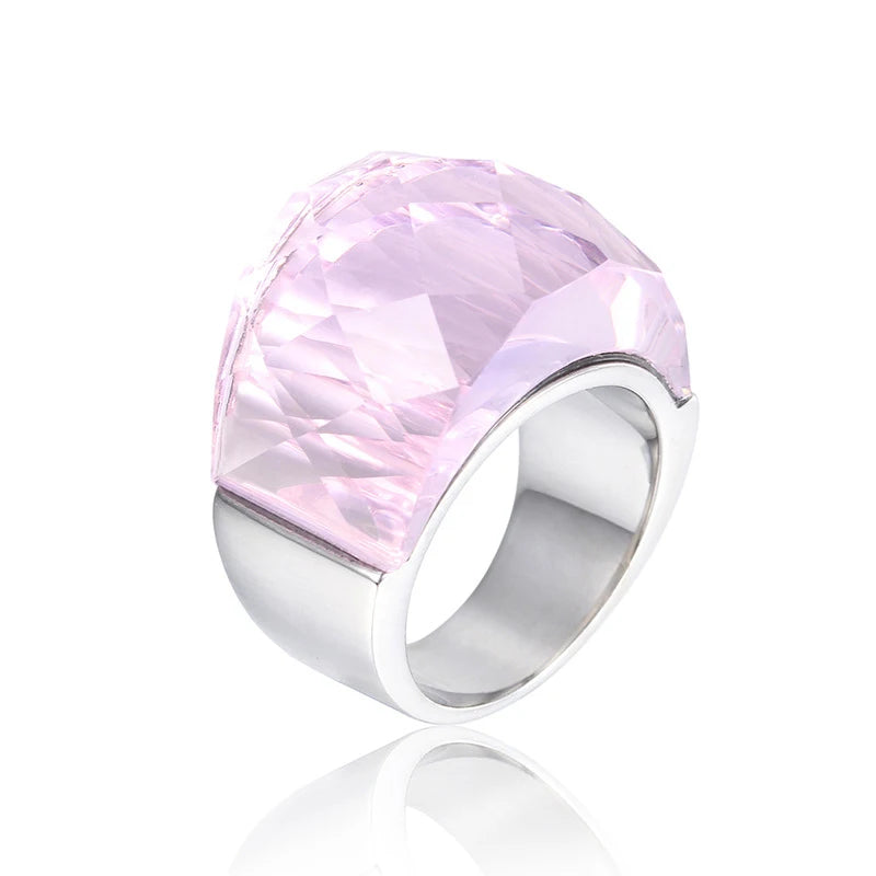Anillo de Acero con Gran Cristal Rosa