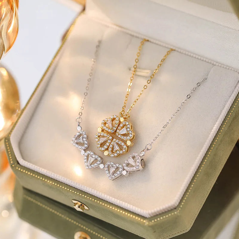 Collar de Acero con Trébol y Corazón