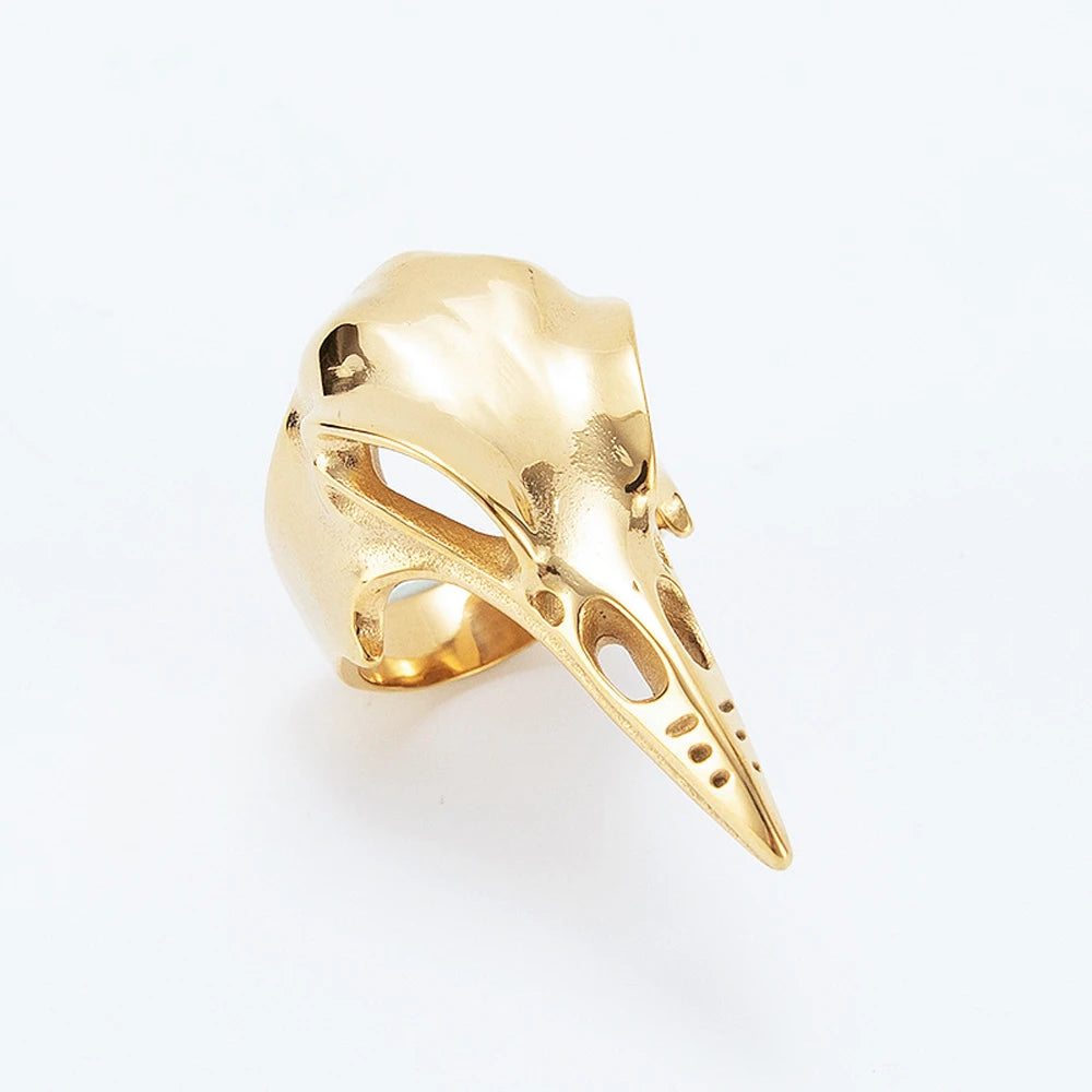 Anillo Gótico con Calavera y Pico de Pájaro