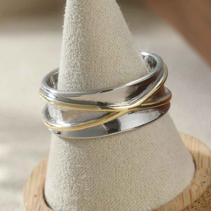 Anillo Minimalista Bicolor Plata y Dorado para Mujer y Hombre
