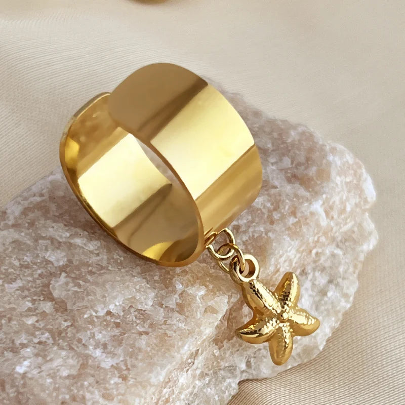 Anillo Abierto de Acero con Colgante