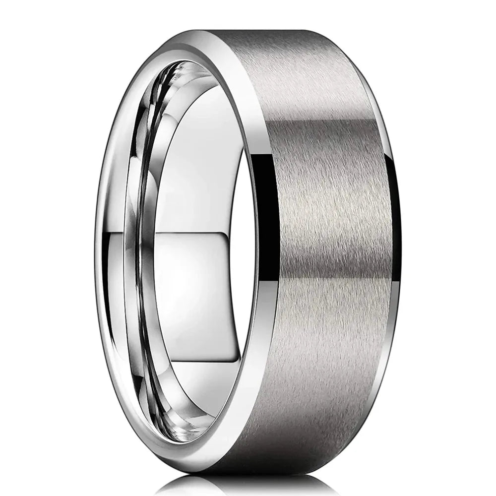Anillo Plateado Mate de Acero de 8 mm