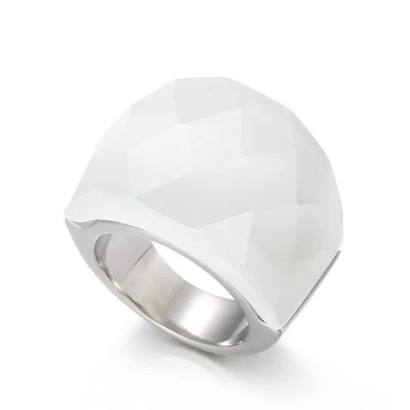 Anillo de Acero con Gran Cristal Rosa