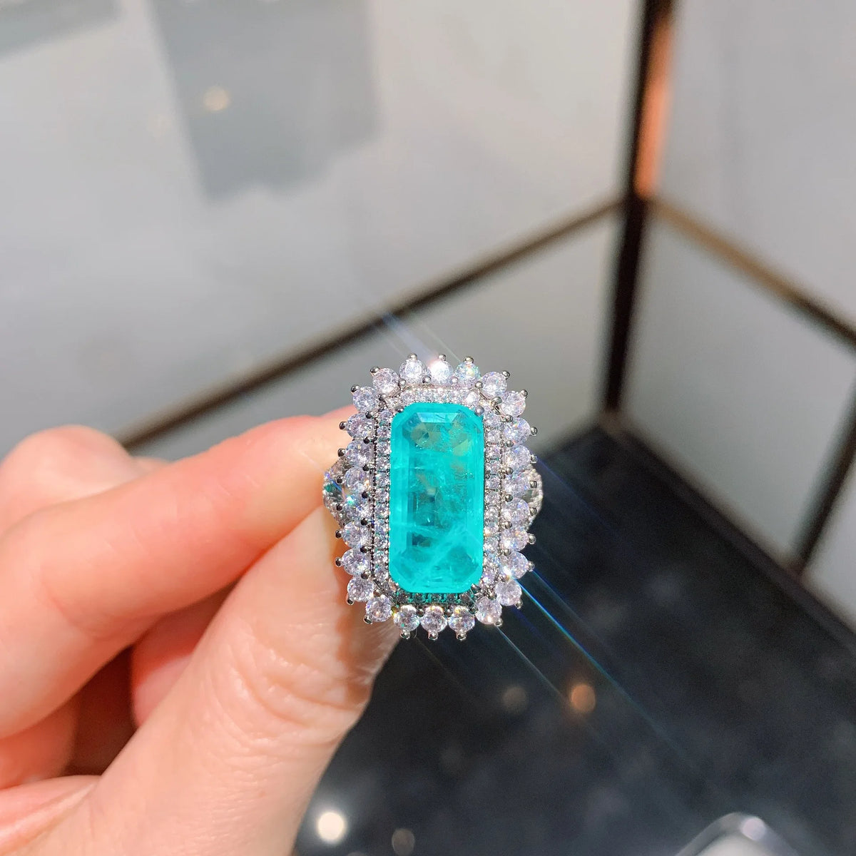 Anillo Retro de Plata 925 con Piedra Paraíba