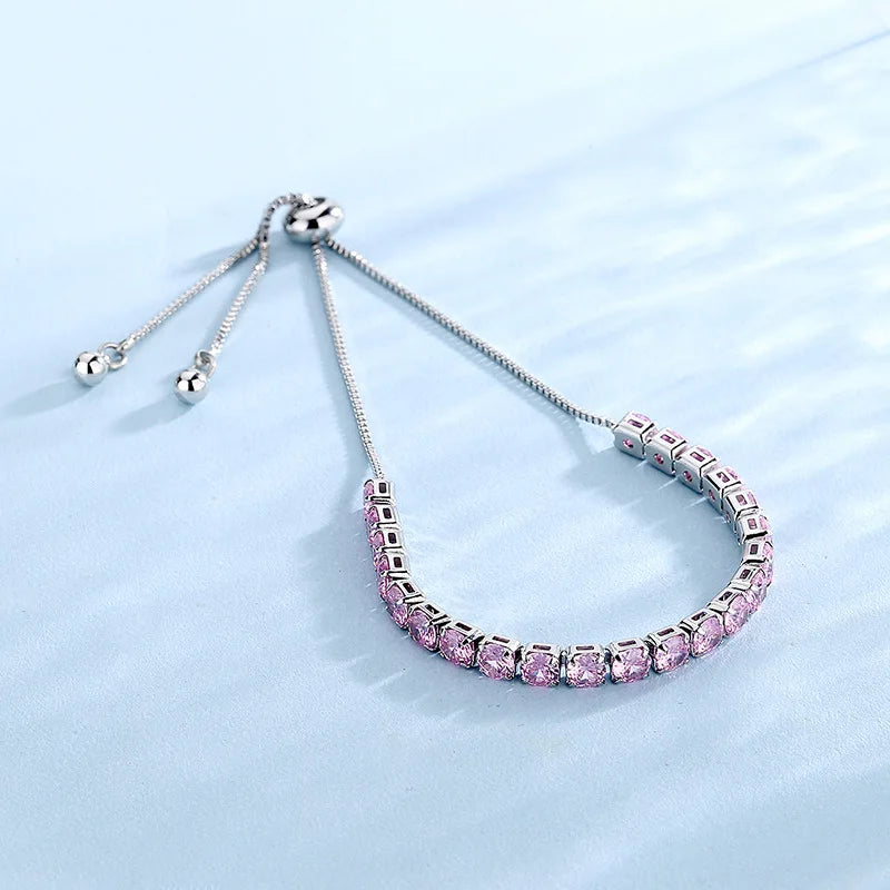 Pulsera Ajustable de Plata 925 con Circón Rosa