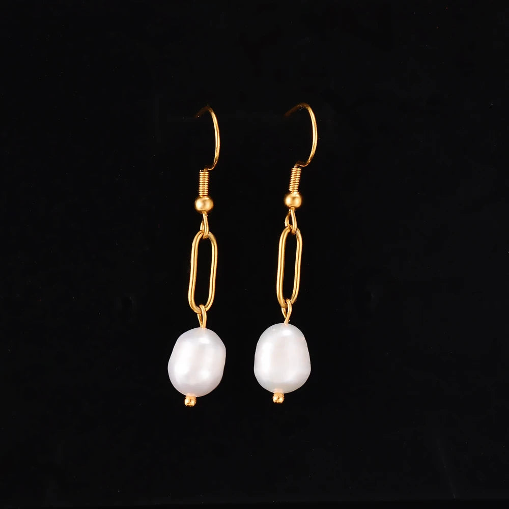 Pendientes de Acero con Perla Natural Irregular