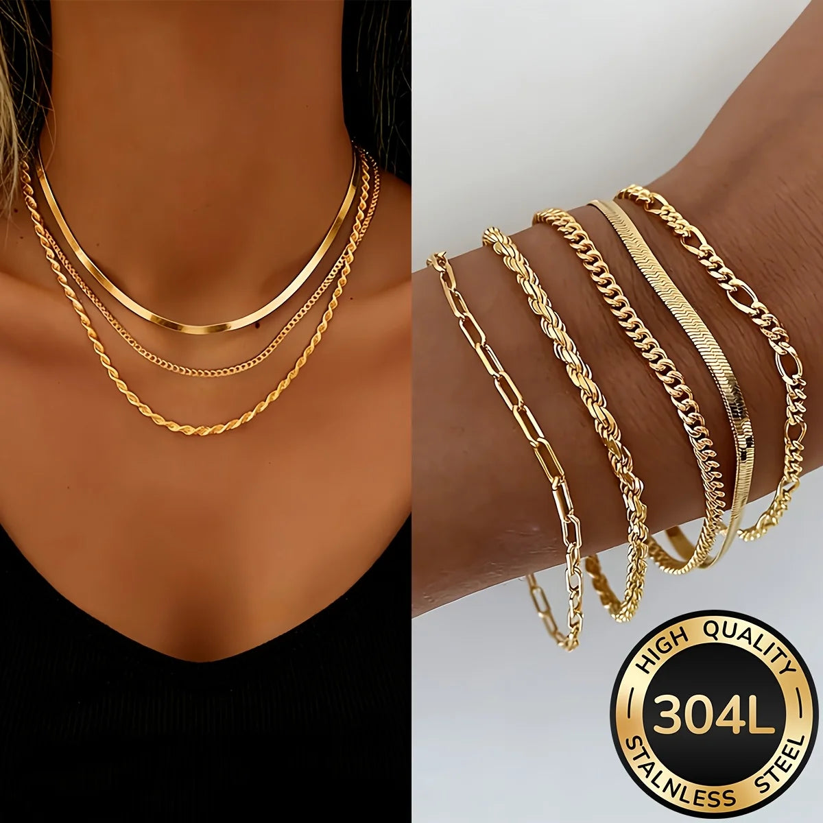 Set Dorado de Acero de Ocho Piezas