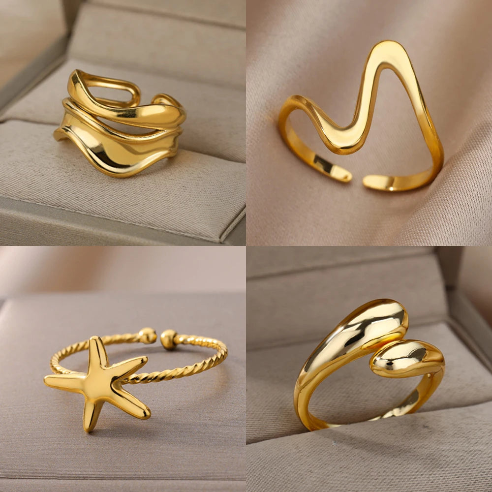 Anillo Abierto Dorado de Acero