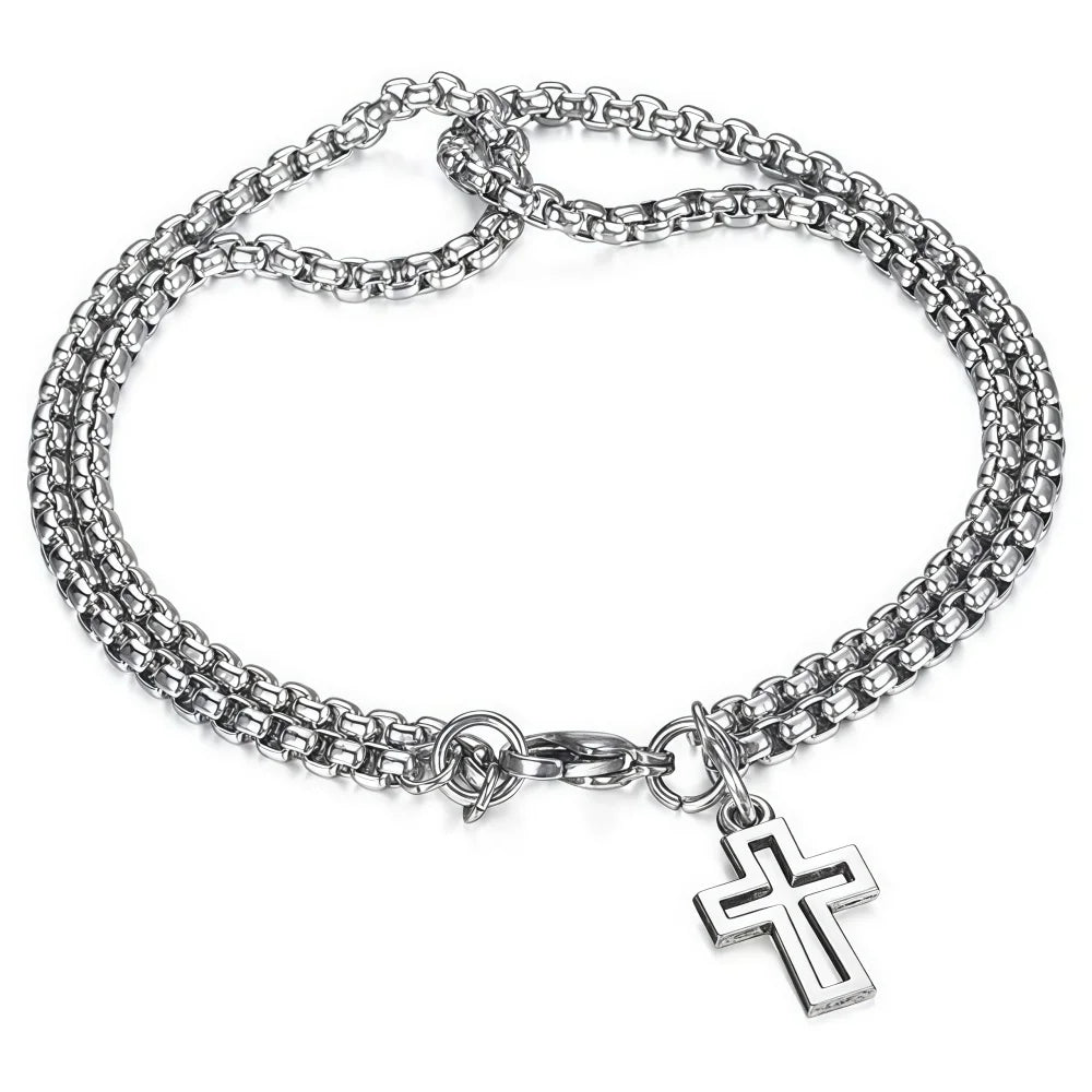Pulsera Doble de Acero con Diseño Cruzado