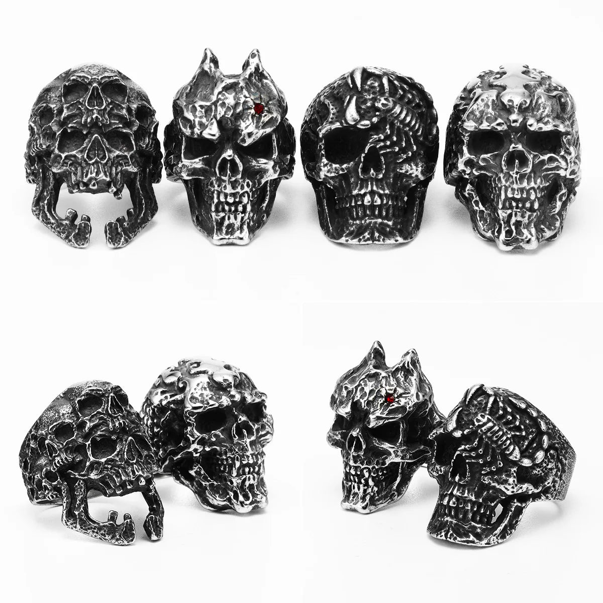 Anillo Punk de Acero con Calavera Negra