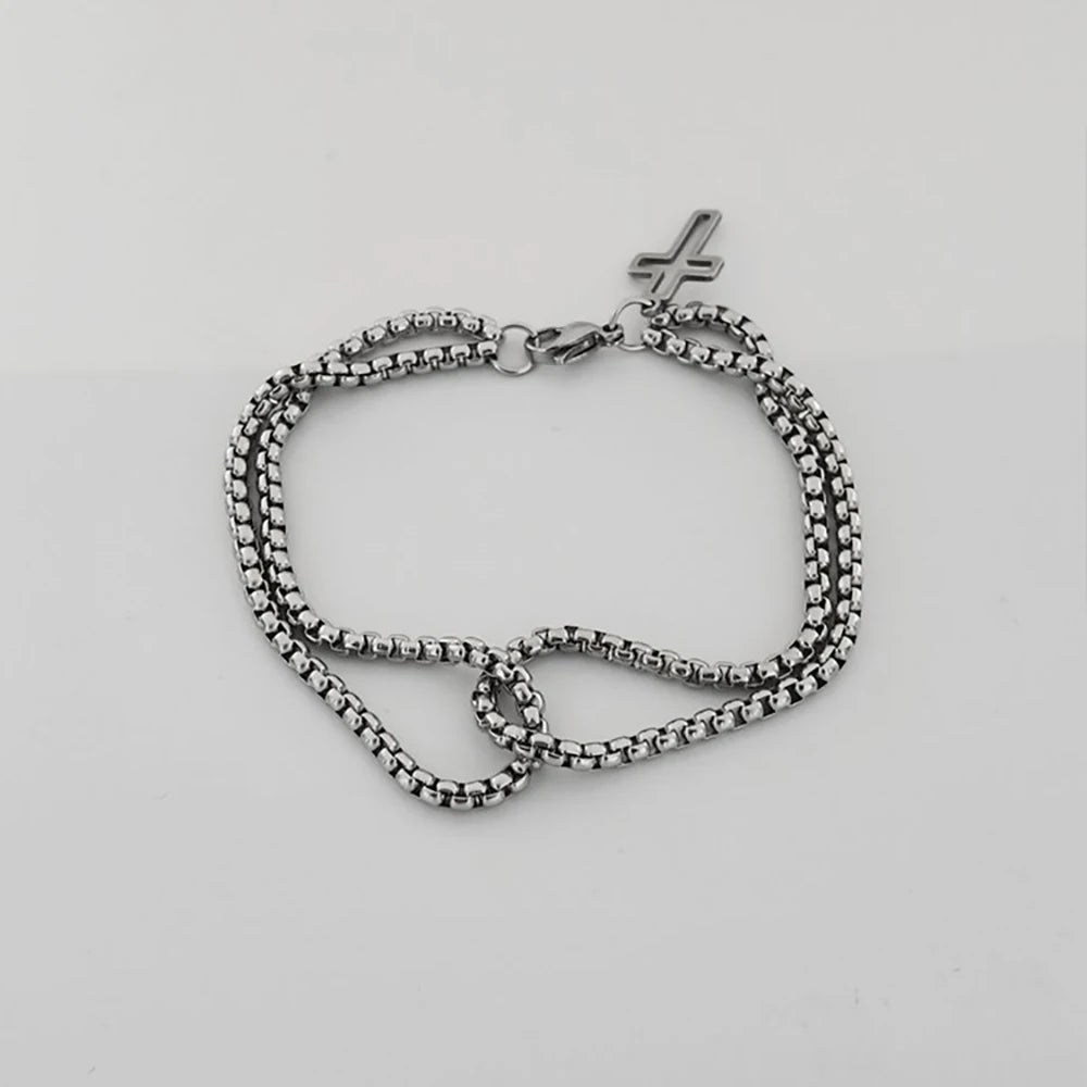 Pulsera Doble de Acero con Diseño Cruzado