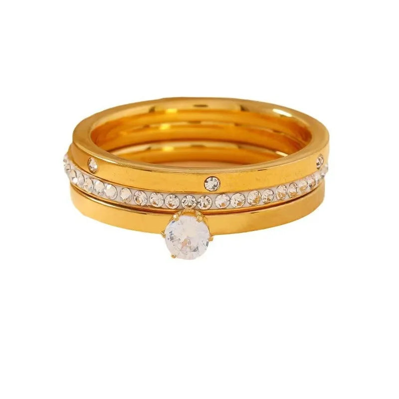 Set de Tres Anillos de Acero con Circonitas