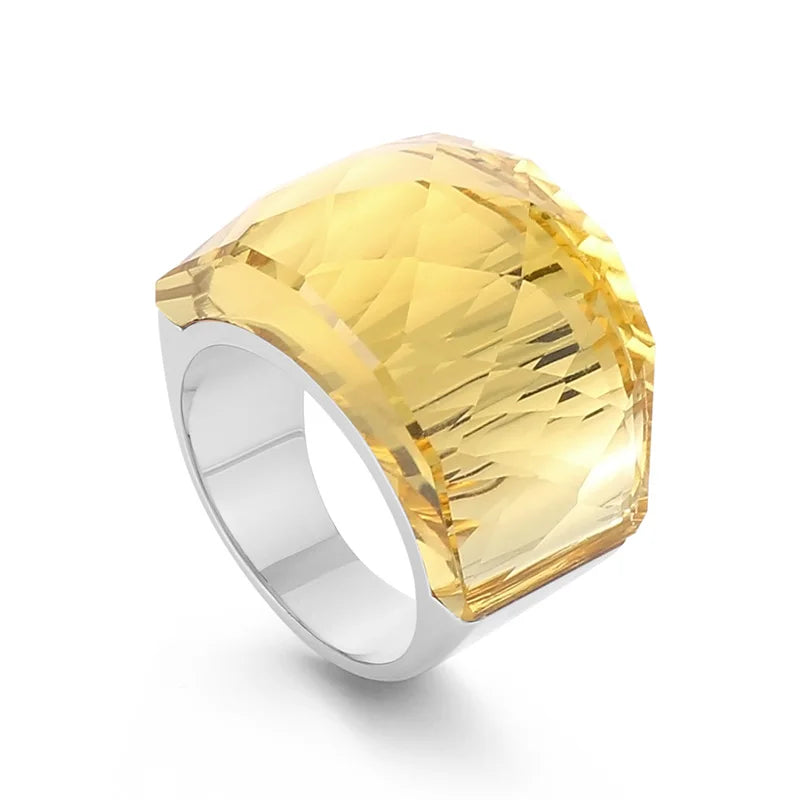 Anillo de Acero con Gran Cristal Rosa