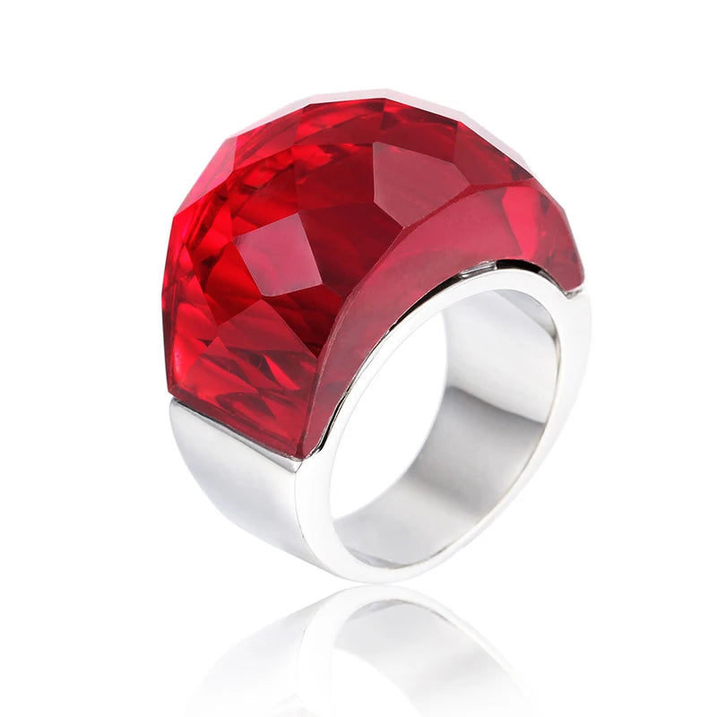 Anillo de Acero con Gran Cristal Rosa