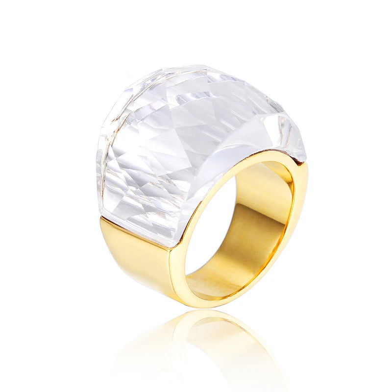 Anillo de Acero con Gran Cristal Rosa