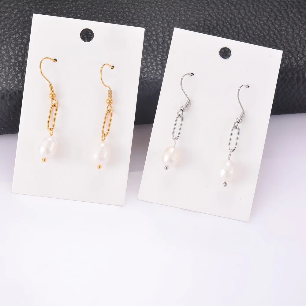 Pendientes de Acero con Perla Natural Irregular