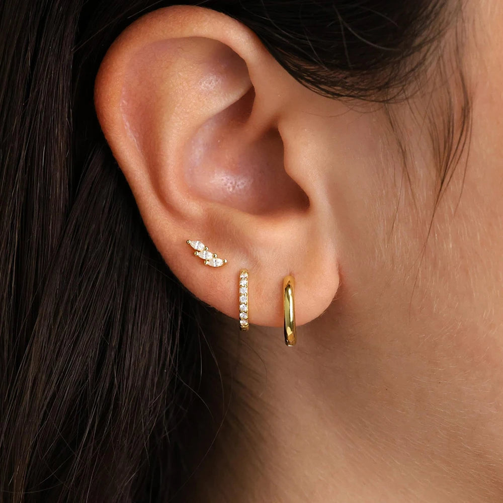 Set de 3 Pares de Aros Huggie con Circonita Chapados en Oro 14K