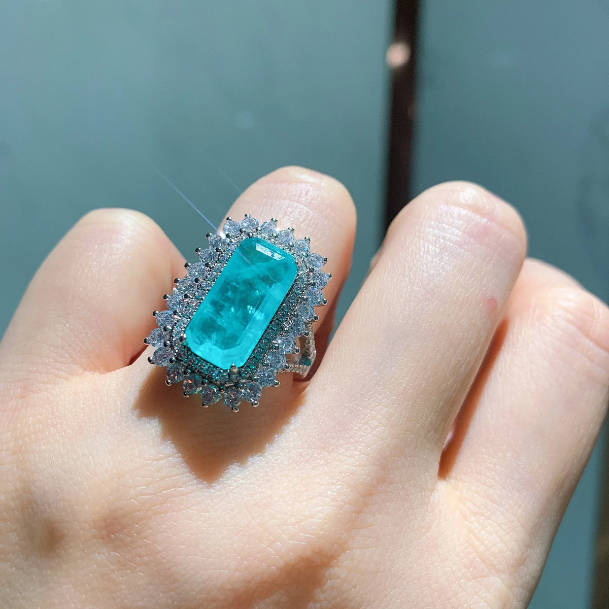 Anillo Retro de Plata 925 con Piedra Paraíba
