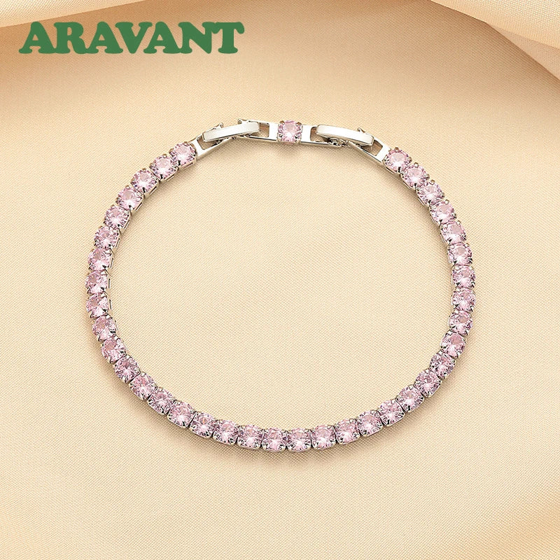Pulsera de Plata 925 con Circonita Rosa de 4 mm