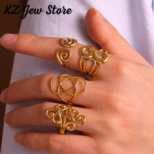 Anillo Geométrico Infinito de Acero Inoxidable Dorado para Mujer