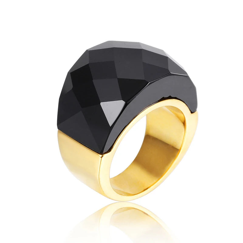 Anillo de Acero con Gran Cristal Rosa
