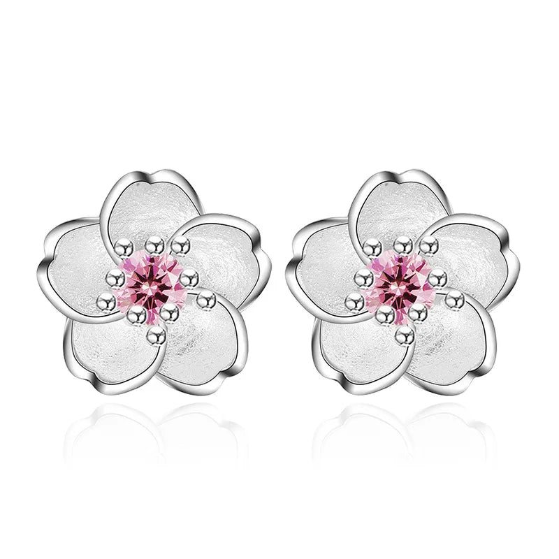Pendientes Pequeños de Plata 925 con Circonitas Rosa y Púrpura