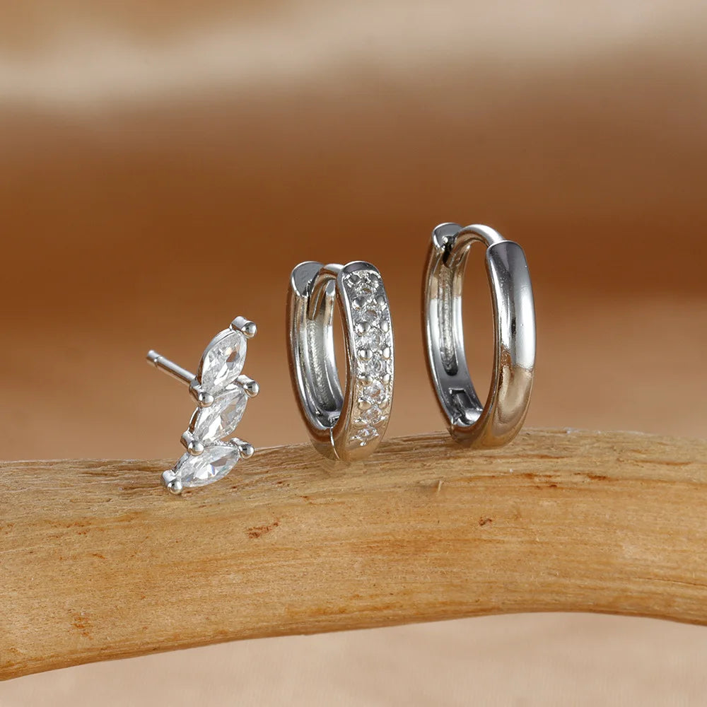 Set de 3 Pares de Aros Huggie con Circonita Chapados en Oro 14K