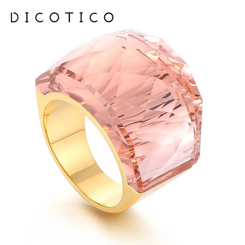 Anillo de Acero con Gran Cristal Rosa