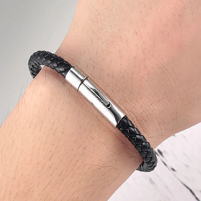 Pulsera Trenzada de Cuero y Acero