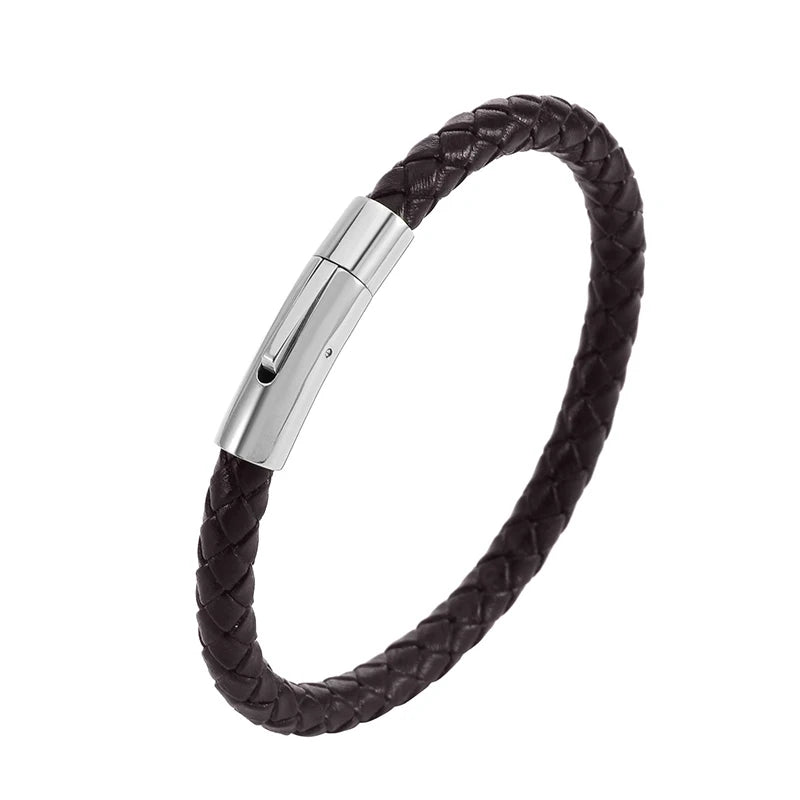 Pulsera Trenzada de Cuero y Acero