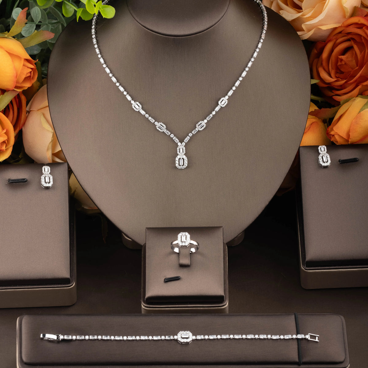 Set de Joyería Minimalista con Circonita Rectangular para Mujer