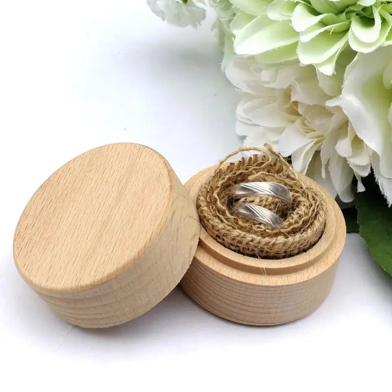Round Minimalist Wood Ring Box Eco-Friendly Natural Jewelry Storage Case for Wedding Proposal Engagement Gift