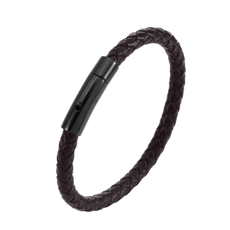 Pulsera Trenzada de Cuero y Acero