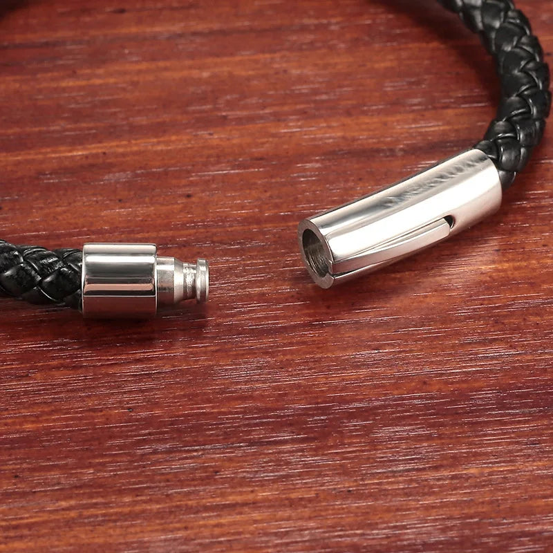 Pulsera Trenzada de Cuero y Acero