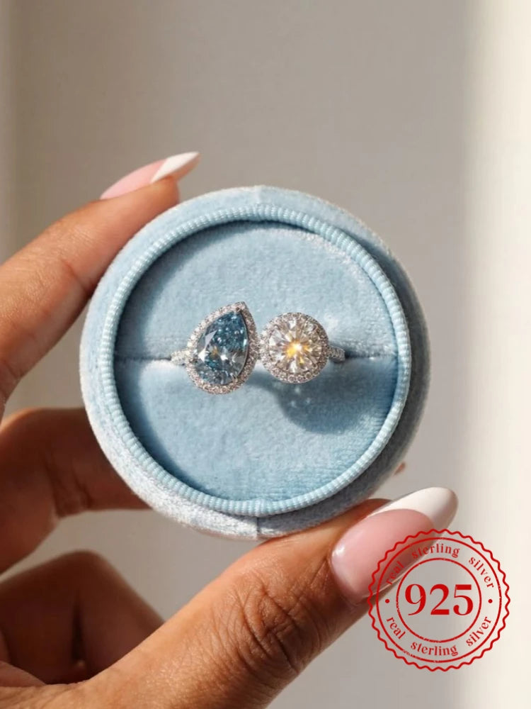 Anillo de Plata 925 con Circonita Pera Azul