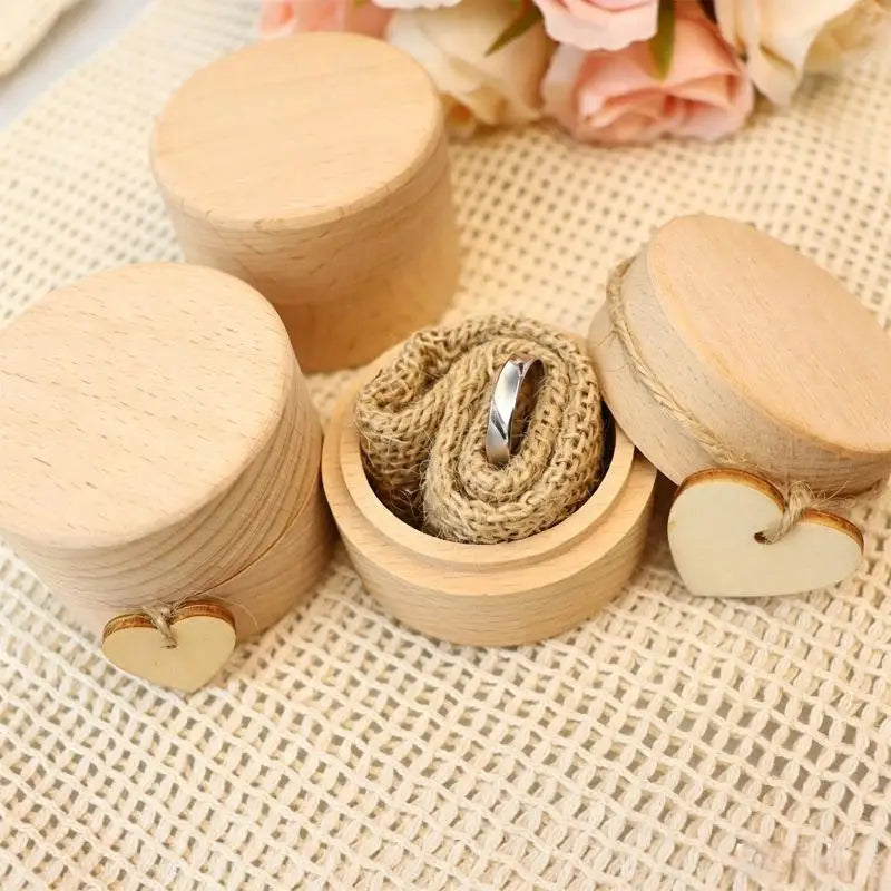 Round Minimalist Wood Ring Box Eco-Friendly Natural Jewelry Storage Case for Wedding Proposal Engagement Gift