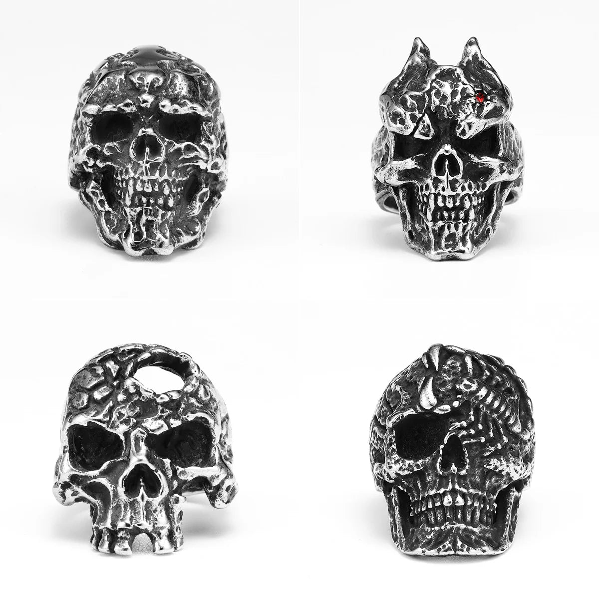 Anillo Punk Negro de Acero con Calavera