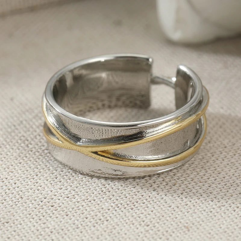 Anillo Minimalista Bicolor Plata y Dorado para Mujer y Hombre