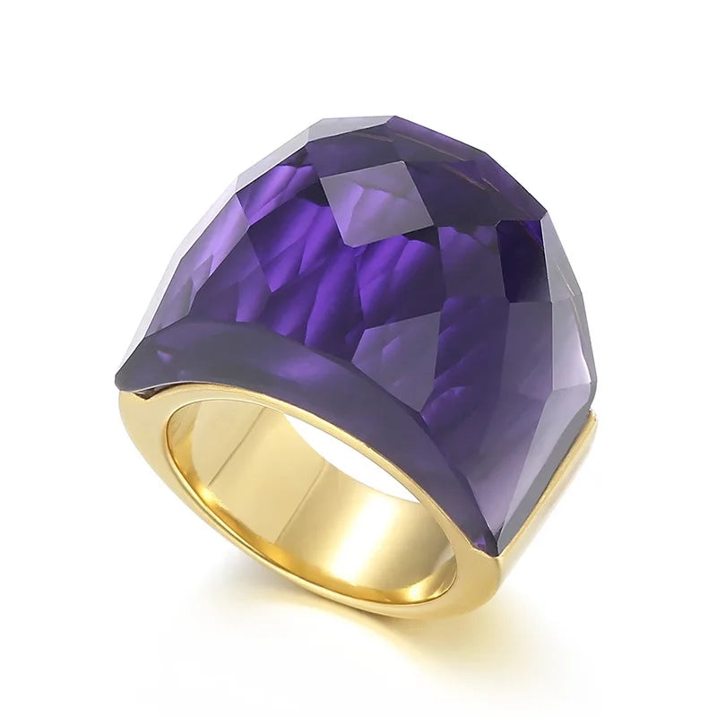 Anillo de Acero con Gran Cristal Rosa