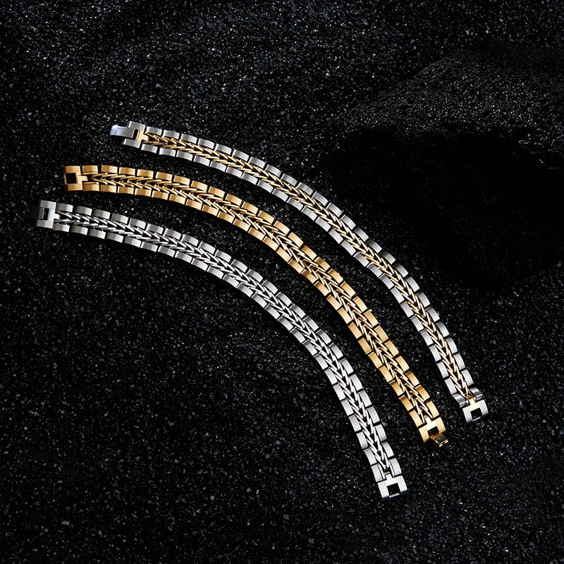 Pulsera Punk de Acero Chapada en Oro